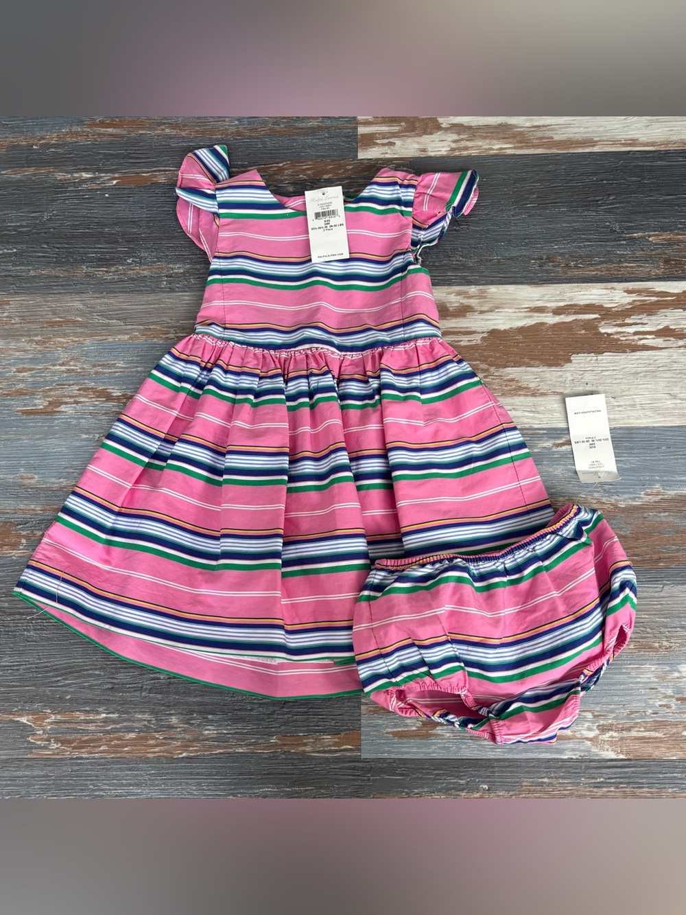 NWT Ralph Lauren 2 piece Pink Multicolor Striped Dress size 24m